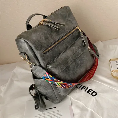 Women's Fashion Large Capacity Multi-pocket Backpack PU Solid Color