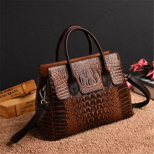 Women Retro Crocodile Pattern PU Tote Bag with Double Handle