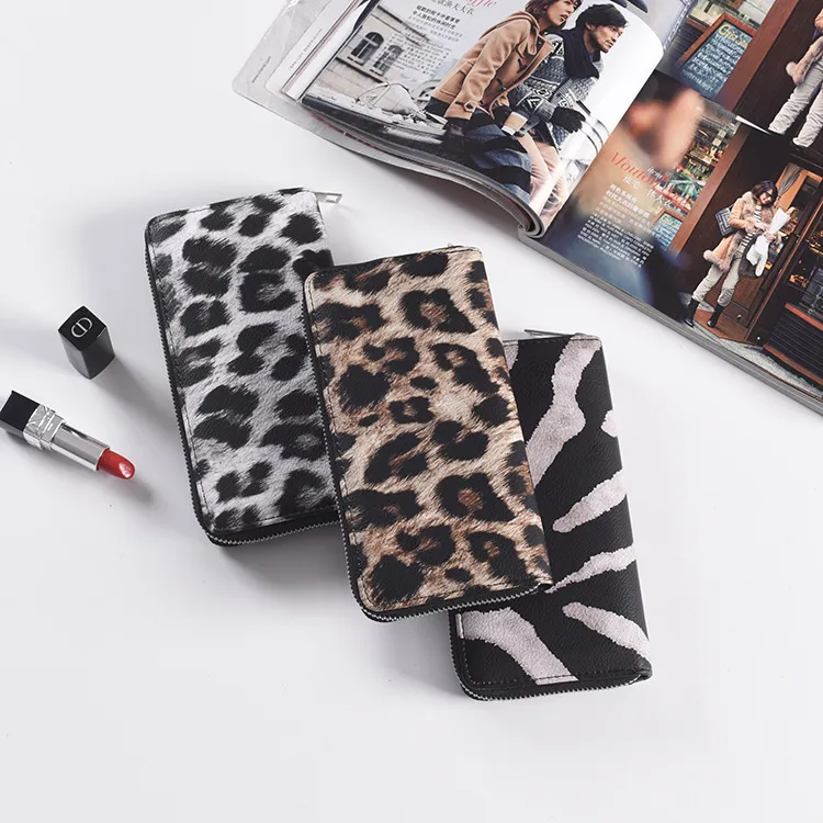 Women's Fashion Leopard Zipper PU Leather Purses Wallets