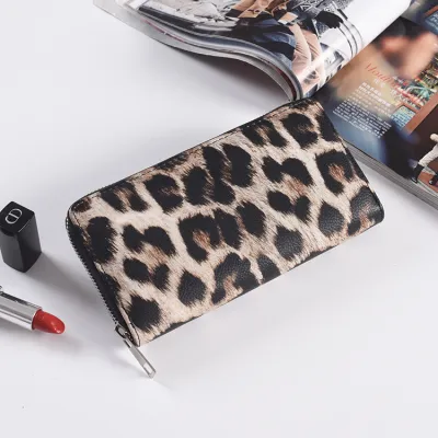 Women's Fashion Leopard Zipper PU Leather Purses Wallets