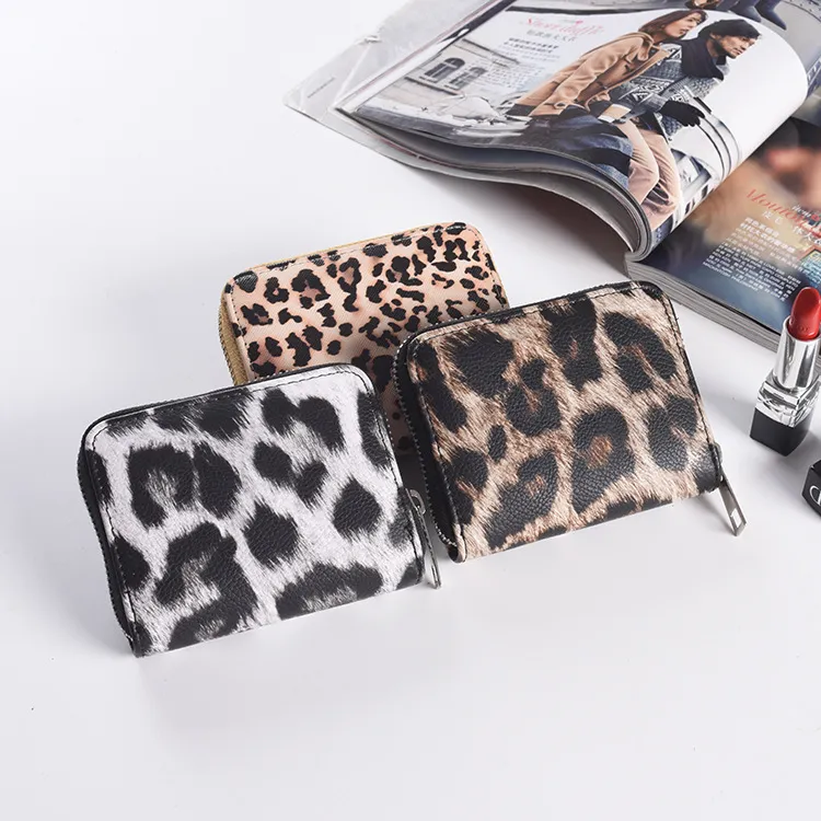 Woman Fashion Leopard PU Zipper Short Wallet