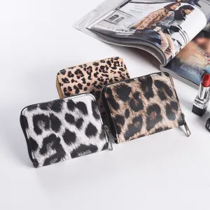 Woman Fashion Leopard PU Zipper Short Wallet