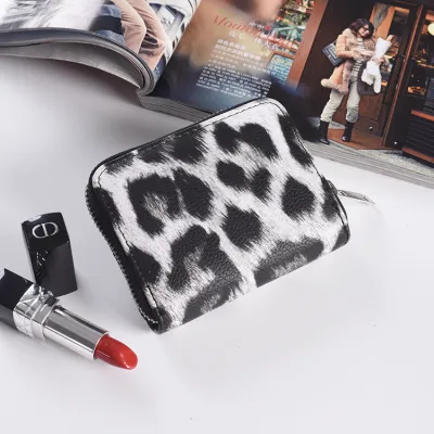 Woman Fashion Leopard PU Zipper Short Wallet