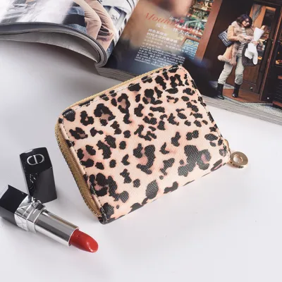 Woman Fashion Leopard PU Zipper Short Wallet