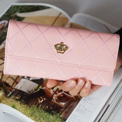 Woman Fashion Solid Rhombus Stitching Multi-card Pocket Purse