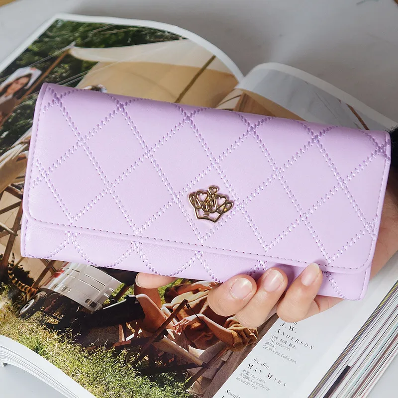 Woman Fashion Solid Rhombus Stitching Multi-card Pocket Purse
