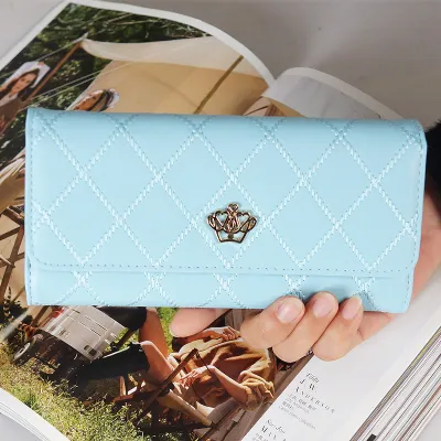 Woman Fashion Solid Rhombus Stitching Multi-card Pocket Purse