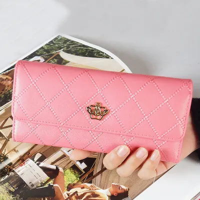 Woman Fashion Solid Rhombus Stitching Multi-card Pocket Purse