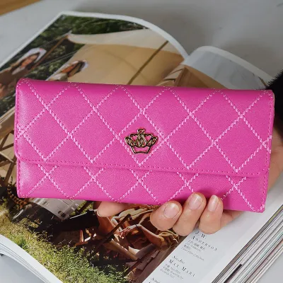 Woman Fashion Solid Rhombus Stitching Multi-card Pocket Purse