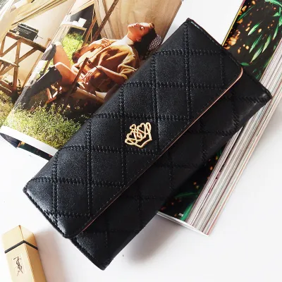 Woman Fashion Solid Rhombus Stitching Multi-card Pocket Purse