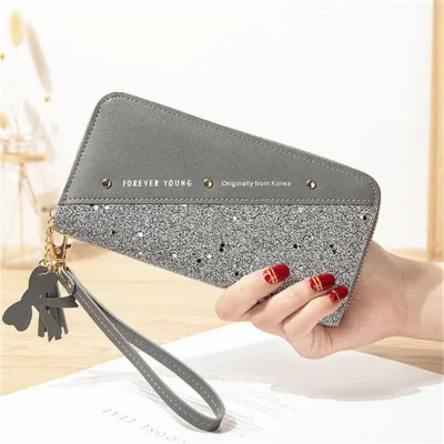 Women Contrast Color Tassels Rivet PU Leather Bifold Zip Wallet Purse