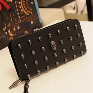 Women Solid Color PU Leather Skull Wallets Purse