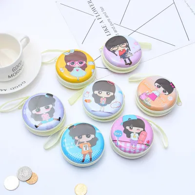 Round Shape Cute Cartoon Print Tinplate Coin Wallet