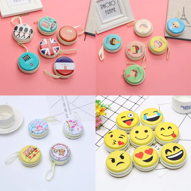 Round Shape Cute Cartoon Print Tinplate Coin Wallet
