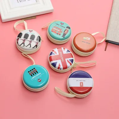 Round Shape Cute Cartoon Print Tinplate Coin Wallet
