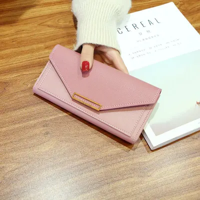 Women Fashion Solid Color Metal Buckle Multifunction Purse