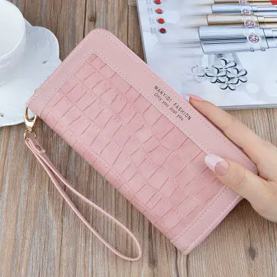 Women Fashion Crocodile Pattern Zipper PU Leather Purse