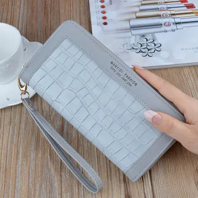 Women Fashion Crocodile Pattern Zipper PU Leather Purse