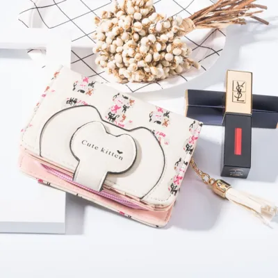 Women Fashion Cat Head Zipper Tassel PU Leather Wallet
