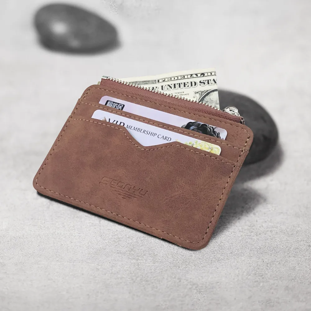 Men Solid Color Matte PU Leather Wallet Unisex