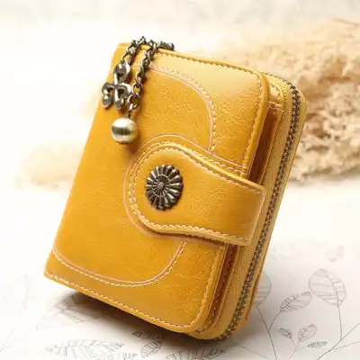Women's Retro Tri-fold Solid Color Zipper PU Leather Wallet Short Purse