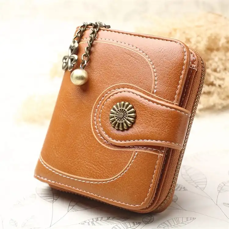 Women's Retro Tri-fold Solid Color Zipper PU Leather Wallet Short Purse