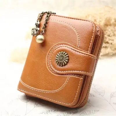 Women's Retro Tri-fold Solid Color Zipper PU Leather Wallet Short Purse