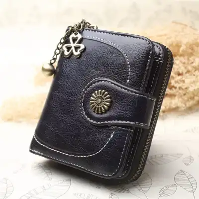 Women's Retro Tri-fold Solid Color Zipper PU Leather Wallet Short Purse