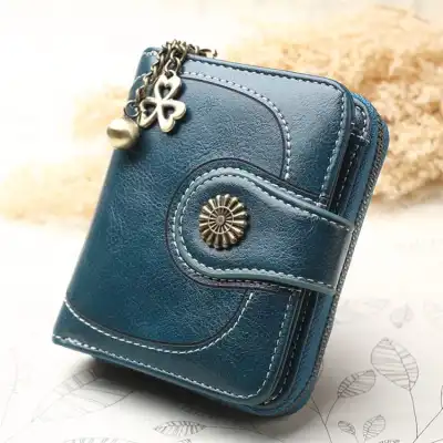 Women's Retro Tri-fold Solid Color Zipper PU Leather Wallet Short Purse
