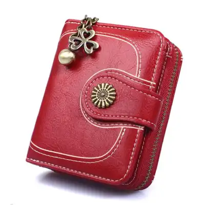 Women's Retro Tri-fold Solid Color Zipper PU Leather Wallet Short Purse