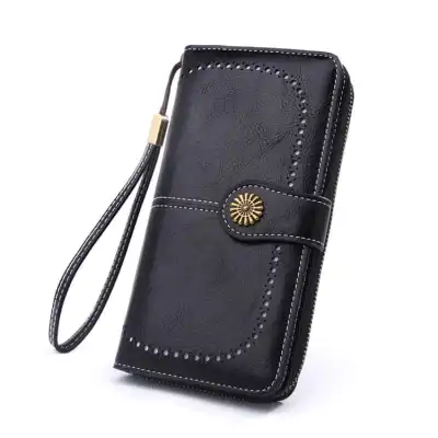 Women Vintage Carving Pattern Clasp Zipper PU Purse Wallet