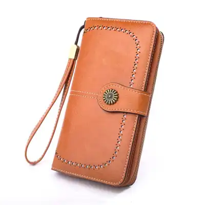 Women Vintage Carving Pattern Clasp Zipper PU Purse Wallet