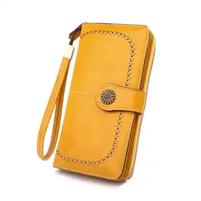 Women Vintage Carving Pattern Clasp Zipper PU Purse Wallet