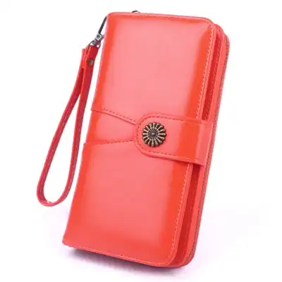 Women Retro Solid Color Geometry Stitching PU Leather Zip Wallet Purse