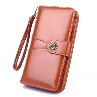Women Retro Solid Color Geometry Stitching PU Leather Zip Wallet Purse