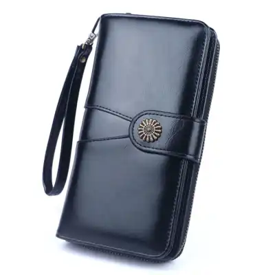 Women Retro Solid Color Geometry Stitching PU Leather Zip Wallet Purse