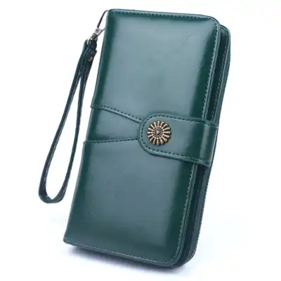 Women Retro Solid Color Geometry Stitching PU Leather Zip Wallet Purse