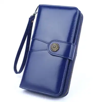 Women Retro Solid Color Geometry Stitching PU Leather Zip Wallet Purse