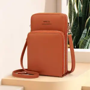 Women Fashion Solid Color PU Leather Crossbody Purse with Zipper Closure