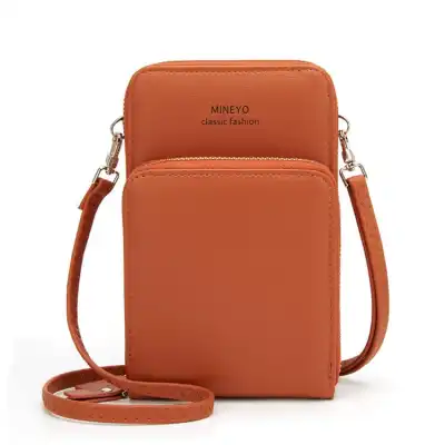 Women Fashion Solid Color PU Leather Crossbody Purse with Zipper Closure