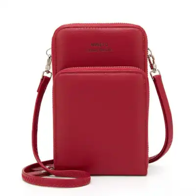 Women Fashion Solid Color PU Leather Crossbody Purse with Zipper Closure