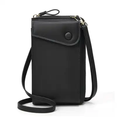 Women Fashion Solid Color Vertical Square PU Leather Crossbody Purse with Zipper Closure
