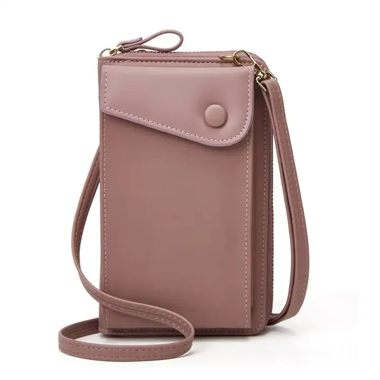 Women Fashion Solid Color Vertical Square PU Leather Crossbody Purse with Zipper Closure