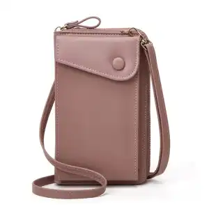 Women Fashion Solid Color Vertical Square PU Leather Crossbody Purse with Zipper Closure