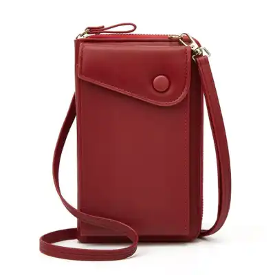 Women Fashion Solid Color Vertical Square PU Leather Crossbody Purse with Zipper Closure