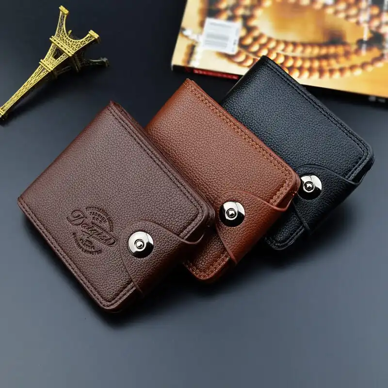 Men's Fashion Solid Color Magnetic Clasp Wallet Short PU Leather