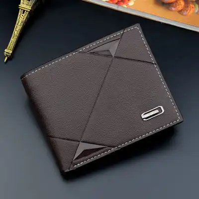 Men Fashion Solid Color Tri-Fold Embossed PU Leather Wallet