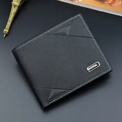 Men Fashion Solid Color Tri-Fold Embossed PU Leather Wallet