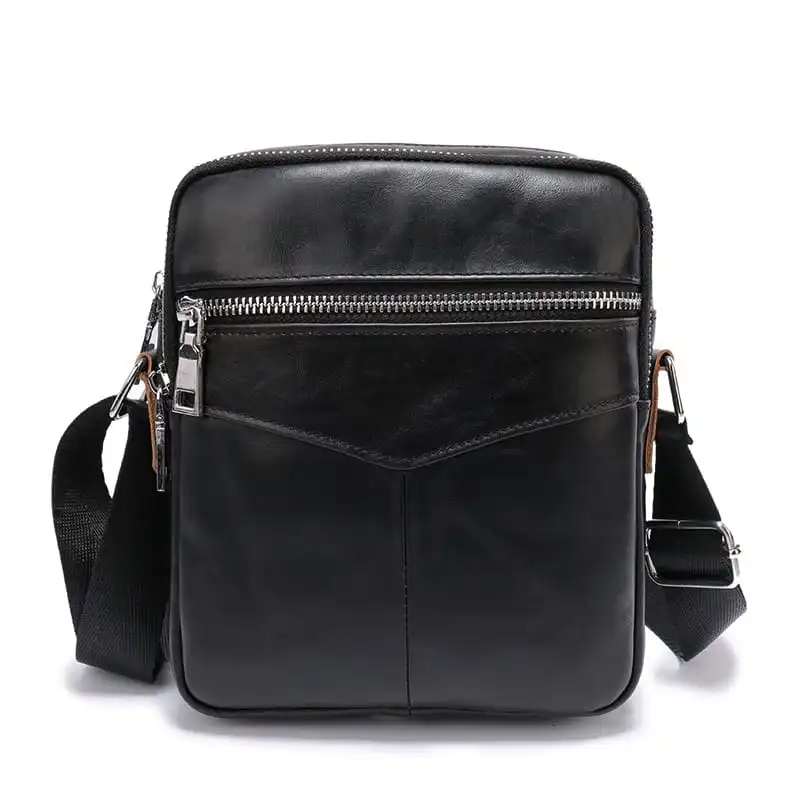 Men Fashionable Multifunctional Genuine Leather Crossbody Bag Leisure Vertical Square Zipper