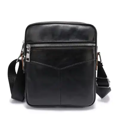 Men Fashionable Multifunctional Genuine Leather Crossbody Bag Leisure Vertical Square Zipper